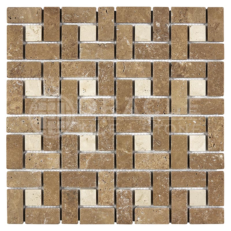Noce	Travertine	1" X 2"	Pinwheel (Large) Mosaic w/ Ivory Dots	Tumbled