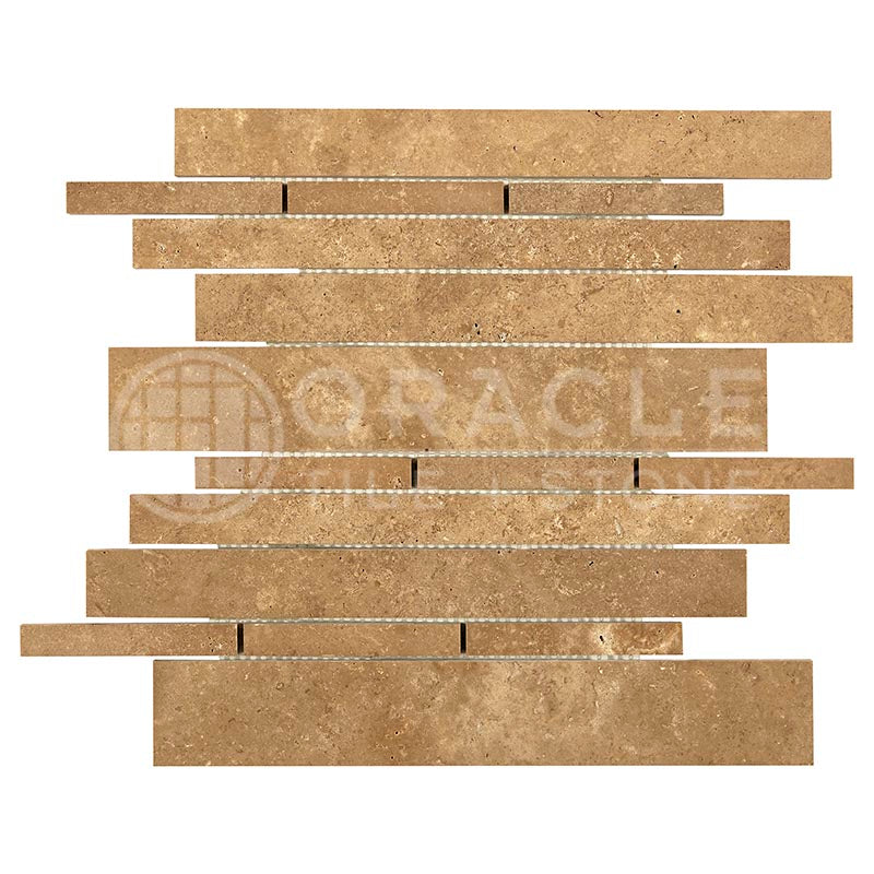 Noce Travertine  - Random-Strip Mosaic Tile