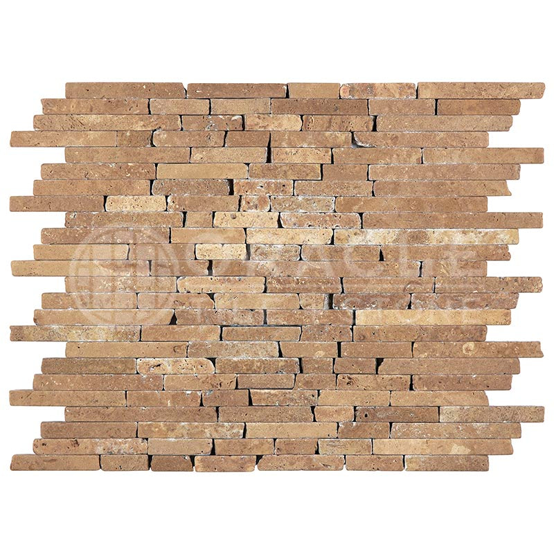 Noce Travertine  - Random-Strip Mosaic Tile