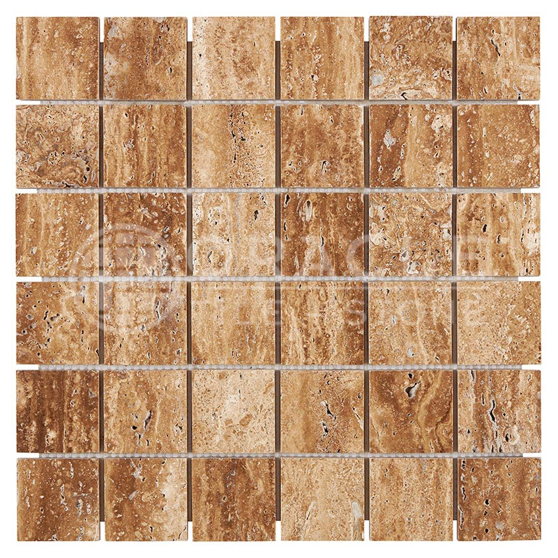 Noce Exotic (Vein-Cut) Travertine - 2" X 2" Mosaic Tile
