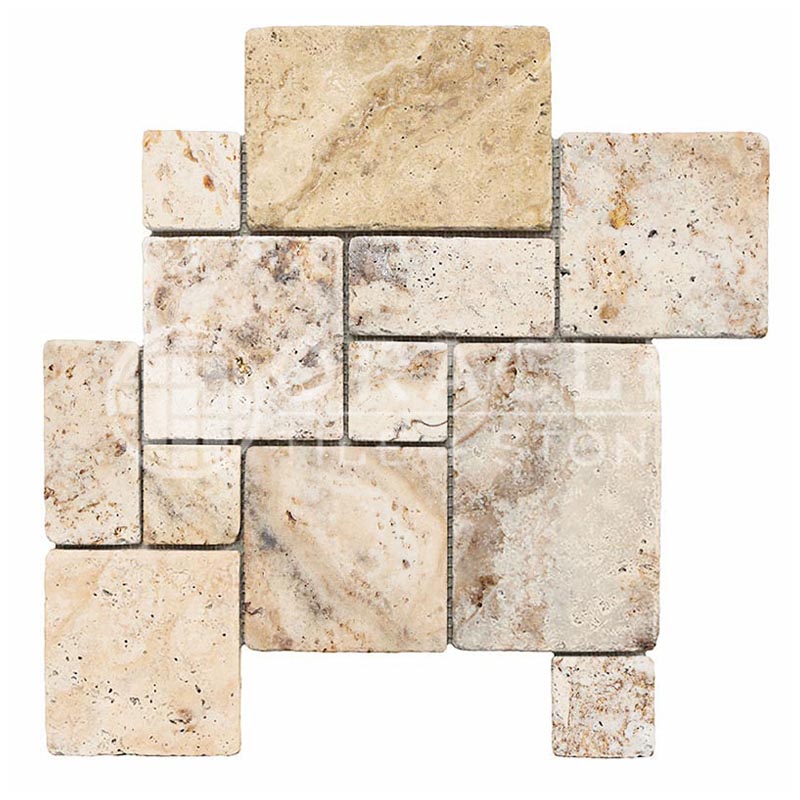 Valencia Travertine -  OPUS Pattern (4-Pcs.) Interlocking Mosaic Tile