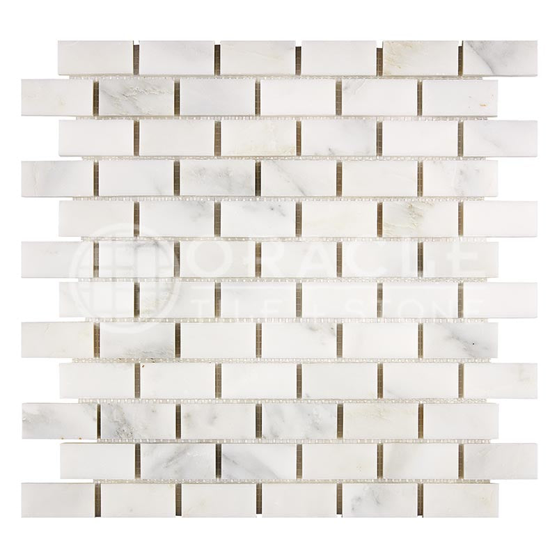 Oriental White (Asian Statuary) Marble - 1" X 2" Brick Mosaic Tile