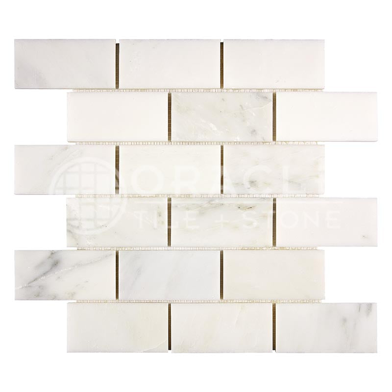 Oriental White (Asian Statuary) Marble - 2" X 4" Brick Mosaic Tile