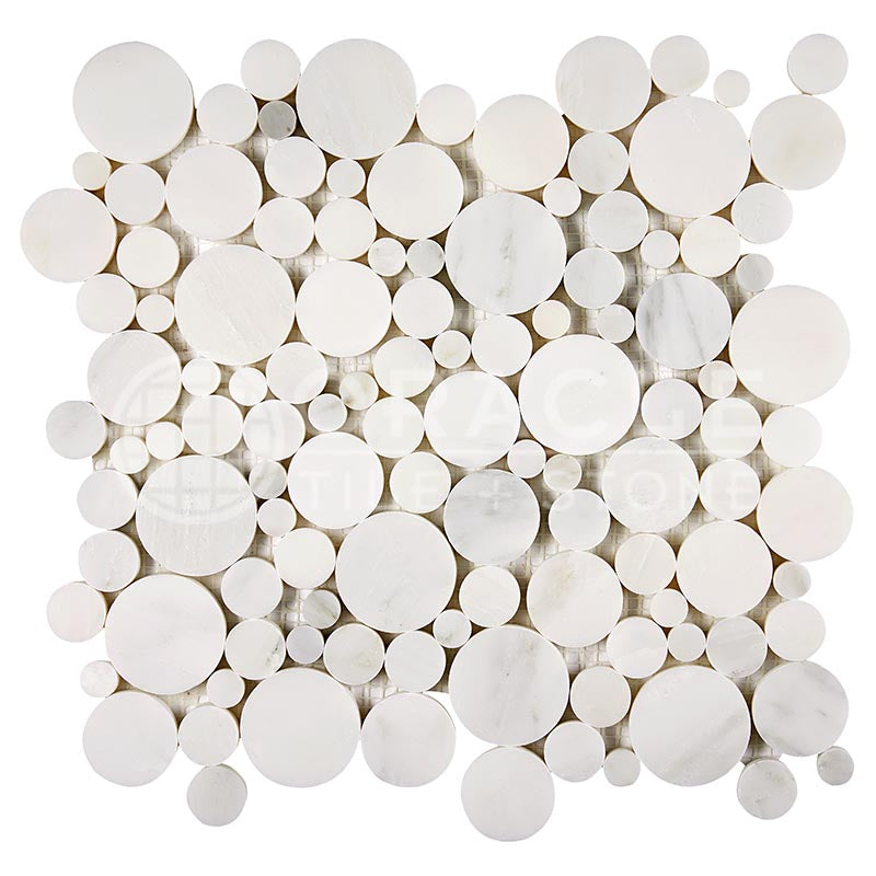 Oriental White (Asian Statuary) Marble - Bubbles Mosaic Tile
