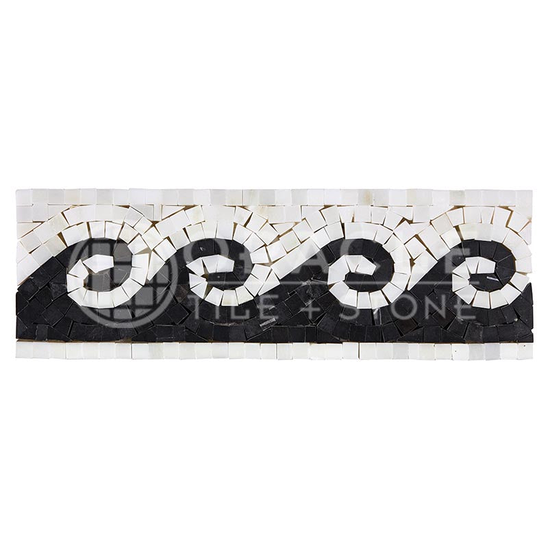 Oriental White (Asian Statuary) Marble - WAVE Border / Listello with Black Marble Dots