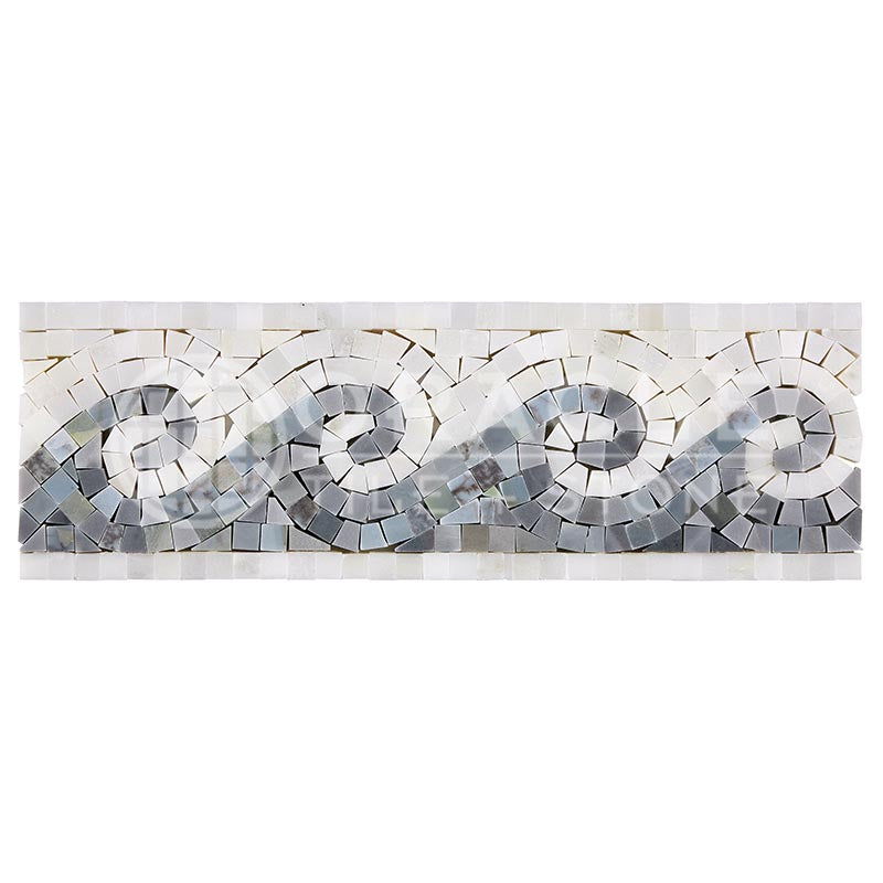 Oriental White (Asian Statuary) Marble - WAVE Border / Listello with Bardiglio Blue-Gray Marble Dots