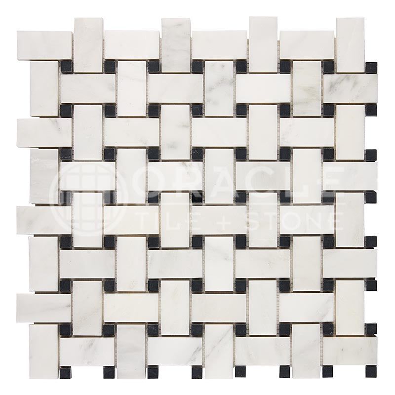 Oriental White (Asian Statuary)	Marble	-	Basketweave Mosaic w/ (Black)