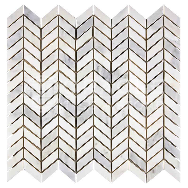 Oriental White (Asian Statuary) Marble - Mini-Chevron Mosaic Tile
