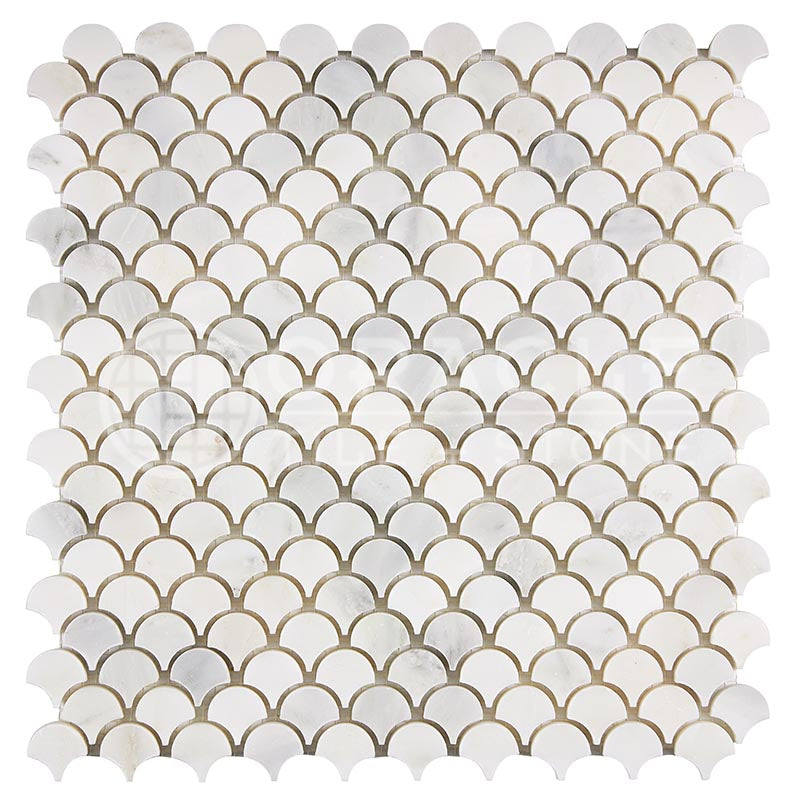 Oriental White (Asian Statuary) Marble - FAN (Raindrop) Mosaic Tile