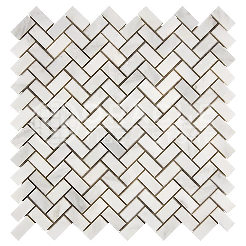Oriental White (Asian Statuary) Marble - Mini-Herringbone (5/8" X 1 1/4" ) Mosaic Tile