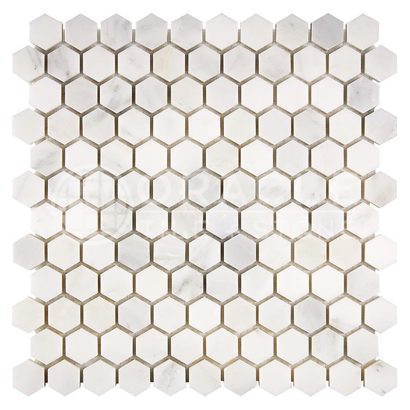 Oriental White (Asian Statuary) Marble - 1" Hexagonal Mosaic Tile