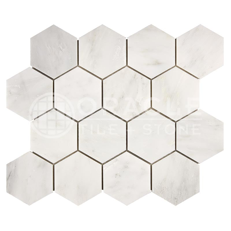 Oriental White (Asian Statuary) Marble - 3" Hexagonal Mosaic Tile