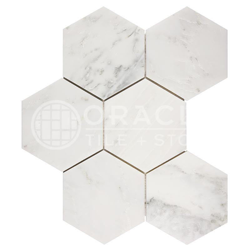 Oriental White (Asian Statuary) Marble - 5" Hexagonal Mosaic Tile