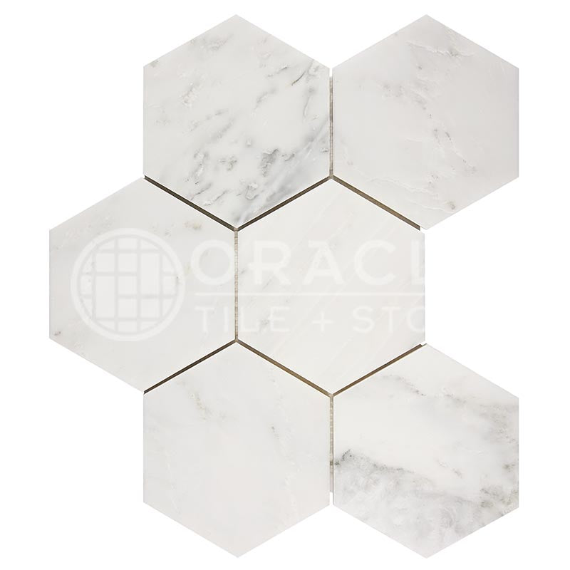 Oriental White (Asian Statuary)	Marble	5" X 5"	Hexagon Mosaic