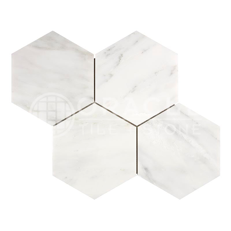 Oriental White (Asian Statuary) Marble - 6" Hexagonal Mosaic Tile
