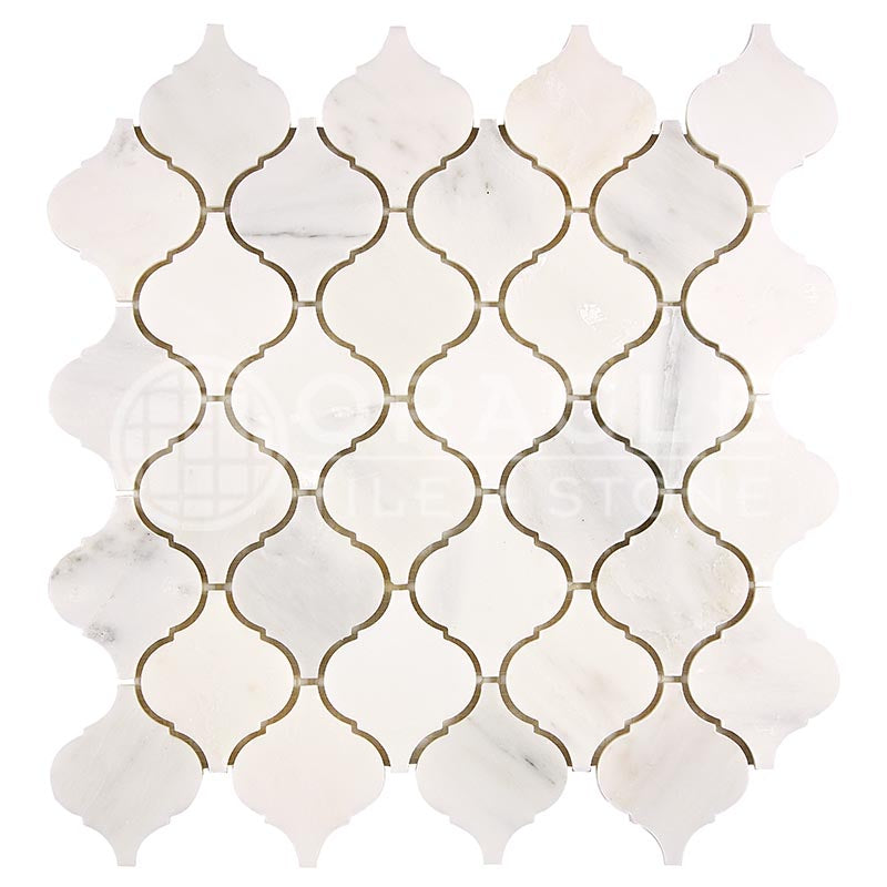Oriental White (Asian Statuary) Marble - Lantern (Arabesque) Mosaic Tile