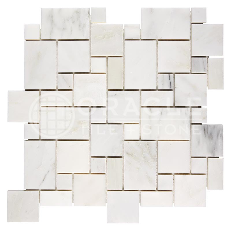 Oriental White (Asian Statuary) Marble - Mini-Versailles Pattern Mosaic Tile