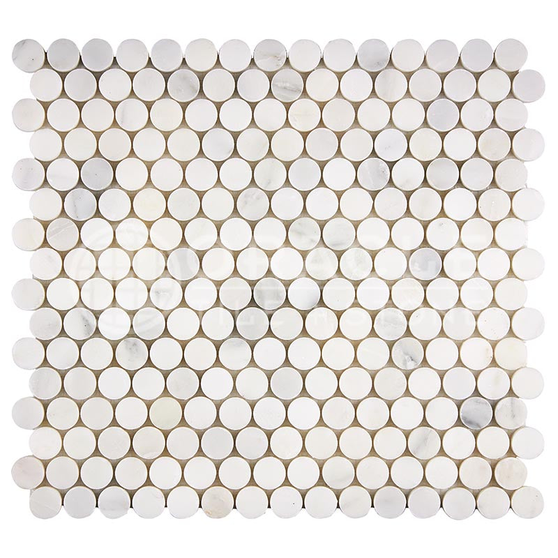 Oriental White (Asian Statuary) Marble - Penny-Round Mosaic Tile