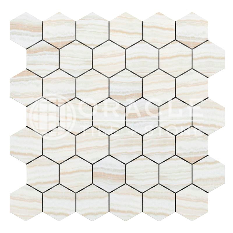 Vanilla Onyx (Bianco Fantastico) - 2" Hexagonal Mosaic Tile