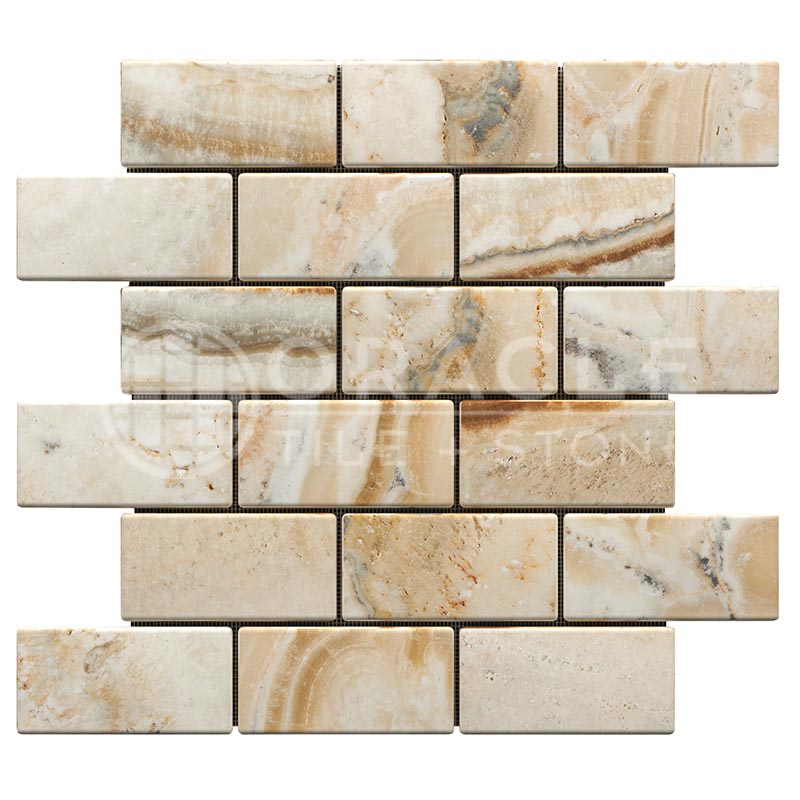 Antico Onyx Travertine - 2" X 4" Brick Mosaic Tile