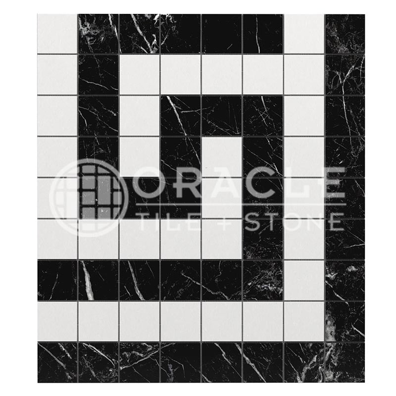 Thassos White Marble - Greek Key Border / Listello CORNER with Black Marble Dots