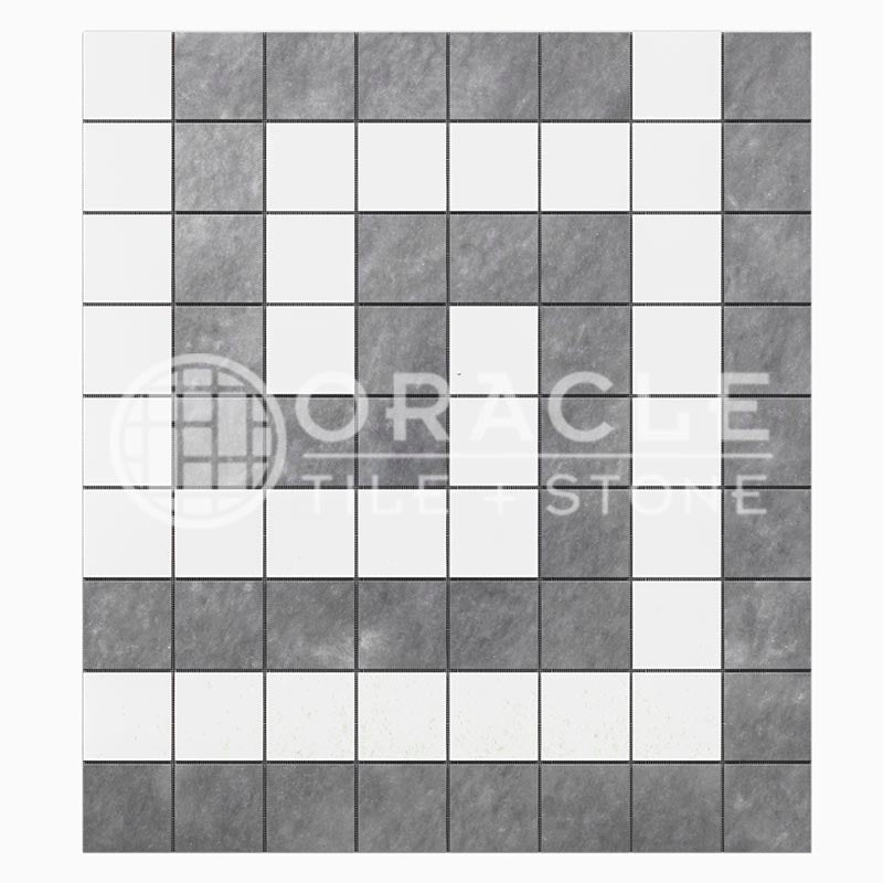 Thassos White Marble - Greek Key Border / Listello CORNER with Bardiglio Blue-Gray Marble Dots