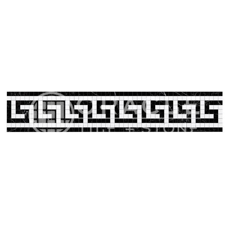 Thassos White Marble - Greek Key Border / Listello with Black Marble Dots