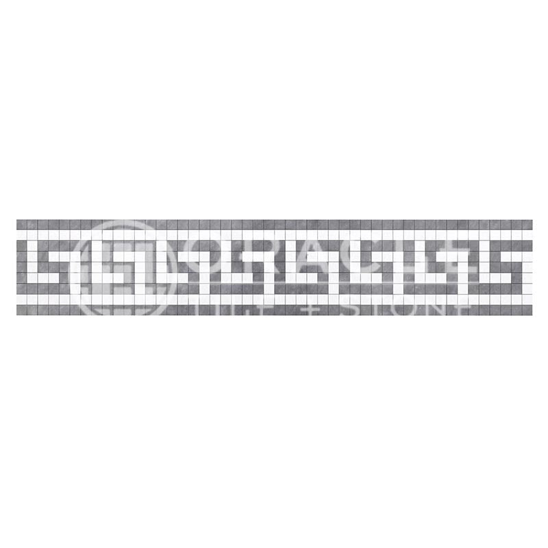 Thassos White Marble - Greek Key Border / Listello with Bardiglio Blue-Gray Marble Dots