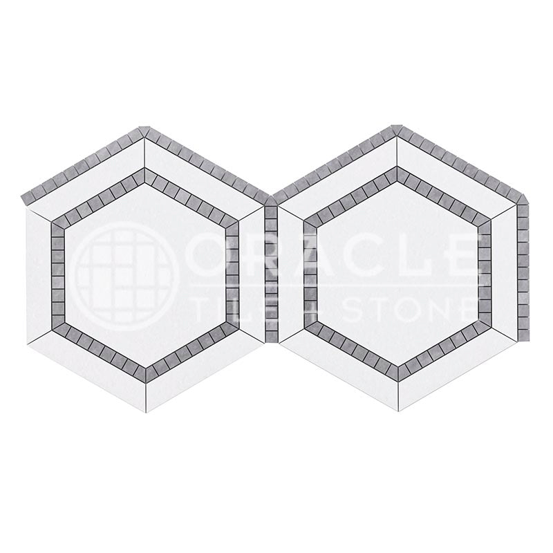 Thassos White (Greek)	Marble	5" X 5"	Hexagon Combination Mosaic (w/ Blue-Gray)
