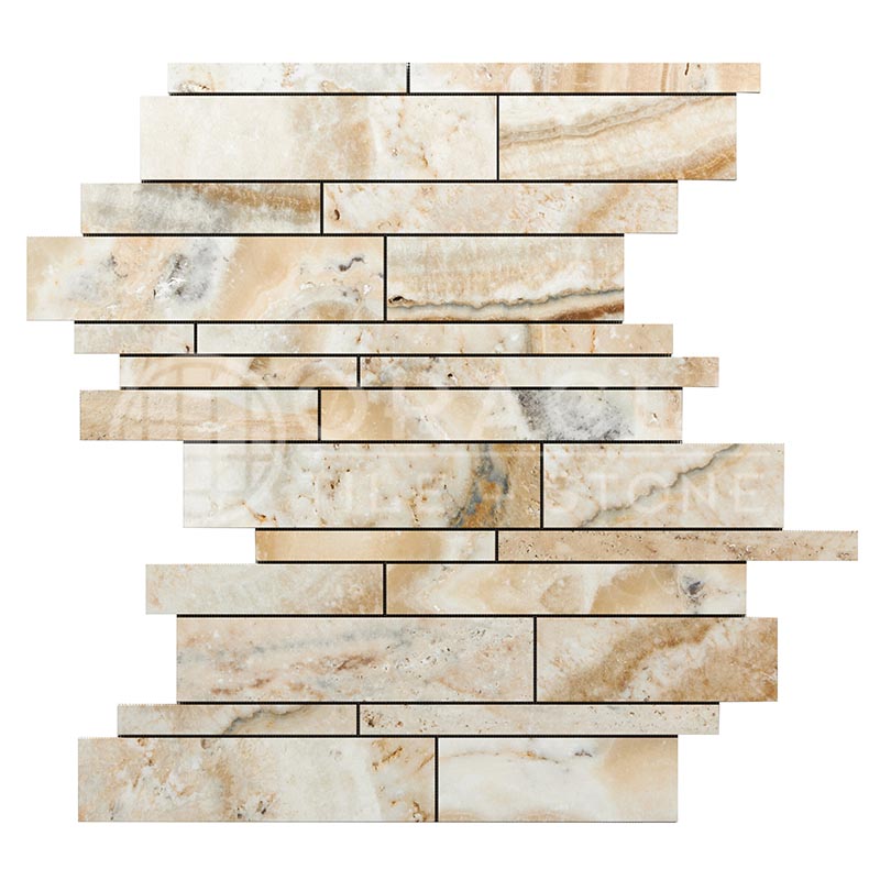 Latravonya Travertine - Random-Strip (Manhattan) Mosaic Tile