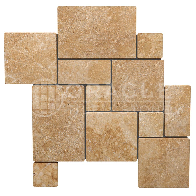 Walnut Travertine - ROMAN (Midi-Versailles) Pattern Field Tile - (9 sq. ft. / box)