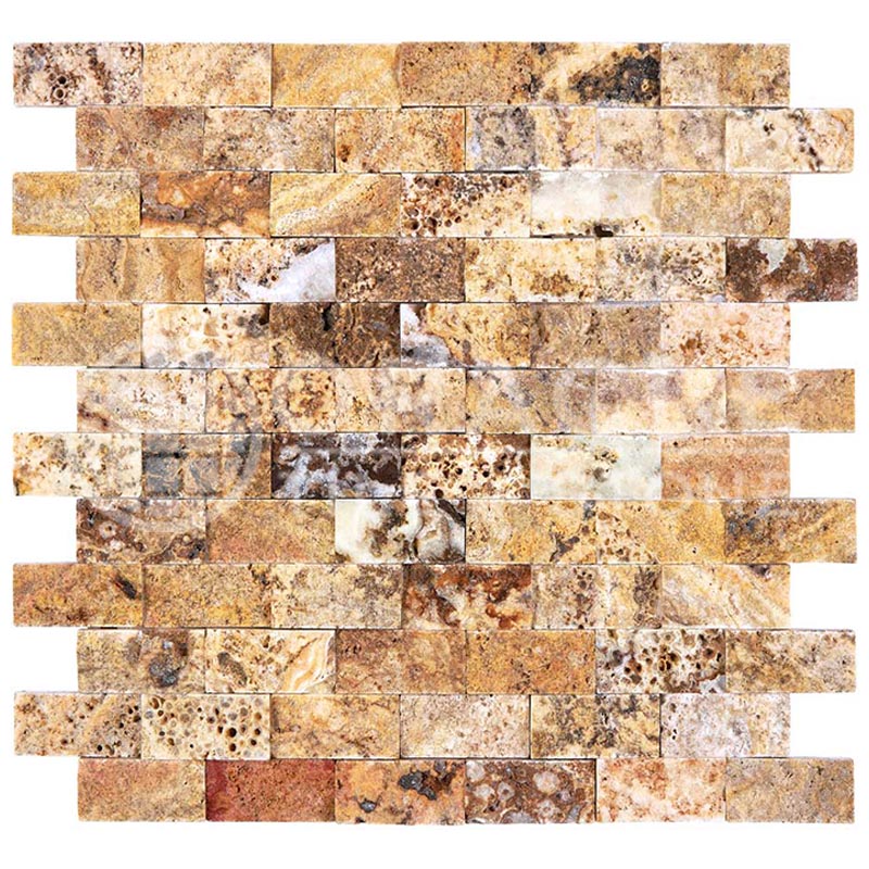 Scabos Travertine - 1" X 2" Brick Mosaic Tile