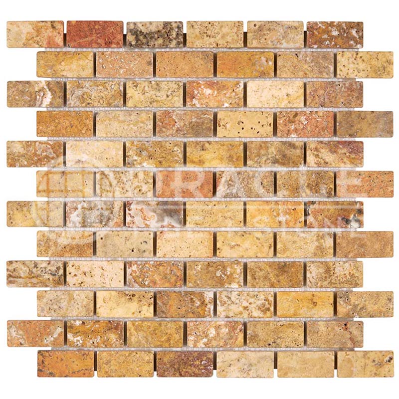 Scabos	Travertine	1" X 2"	Brick Mosaic	Tumbled