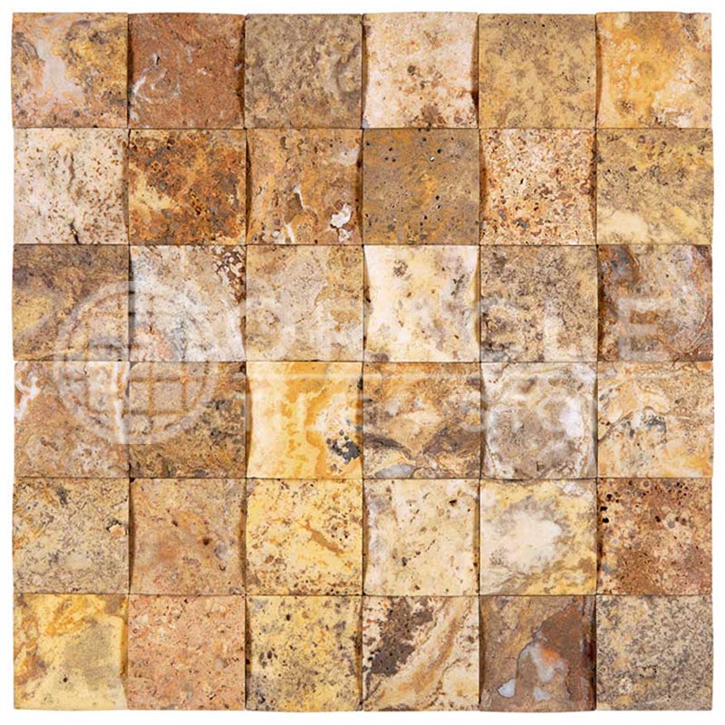 Scabos	Travertine	2" X 2"	Mosaic	CNC-Arched & Honed (Round-face / Wavy)