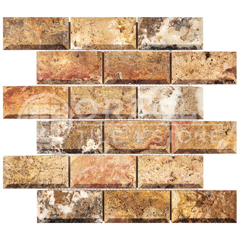 Scabos Travertine - 2" X 4" Brick Mosaic Tile