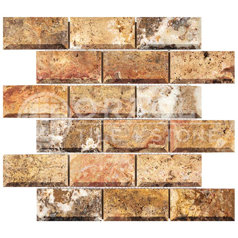 Scabos	Travertine	2" X 4"	Deep-Beveled Brick Mosaic