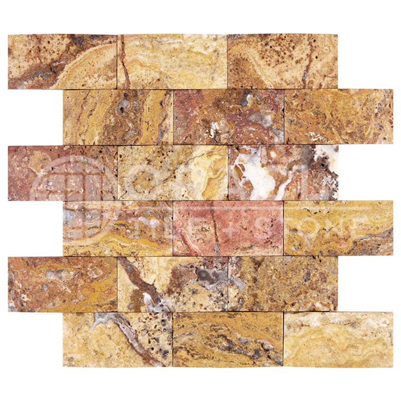 Scabos Travertine - 2" X 4" Brick Mosaic Tile