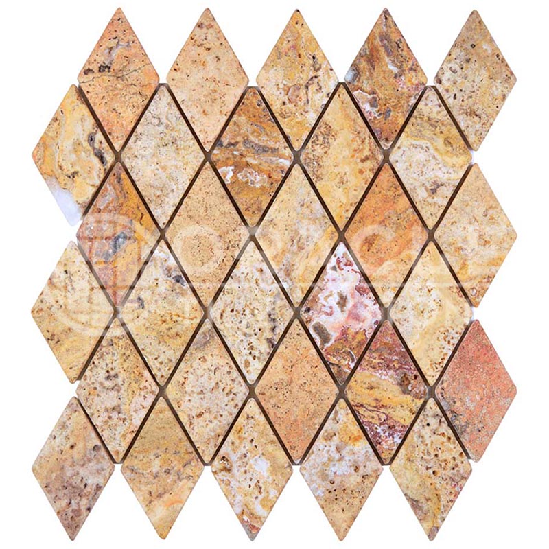 Scabos	Travertine	2" X 4"	Diamond / Rhomboid Mosaic	Tumbled