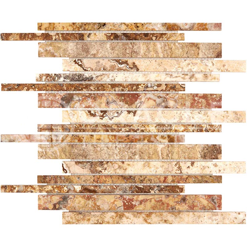 Scabos Travertine - Random-Strip (Manhattan) Mosaic Tile