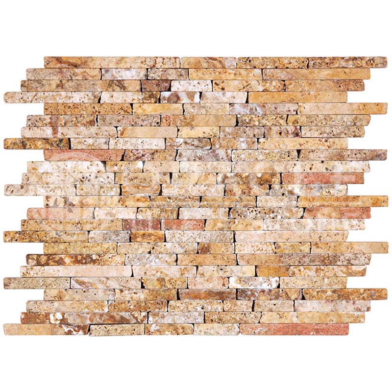 Scabos Travertine - Random-Strip (Manhattan) Mosaic Tile