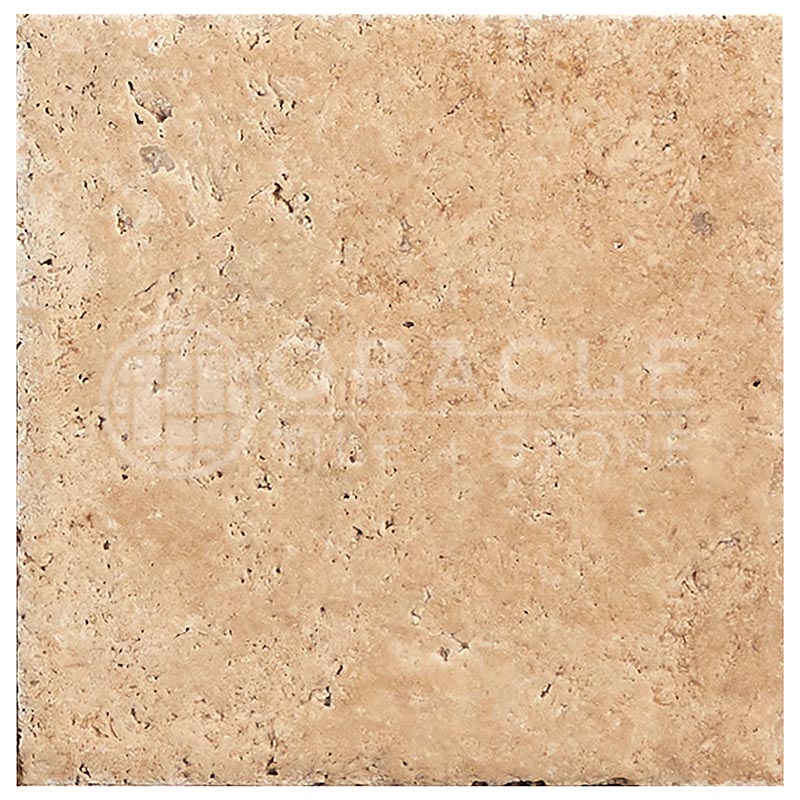 Walnut Travertine 8" X 8" Tile Unfilled, Brushed & Chiseled — Oracle