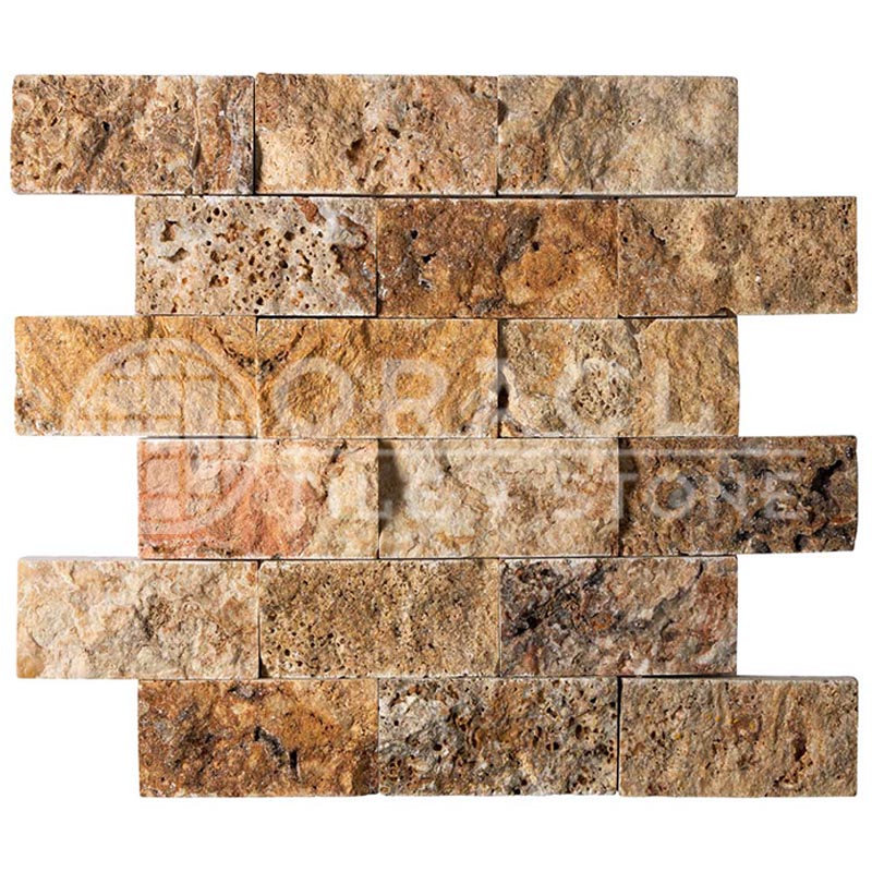 Scabos	Travertine	2" X 4"	Brick Mosaic	Split-faced