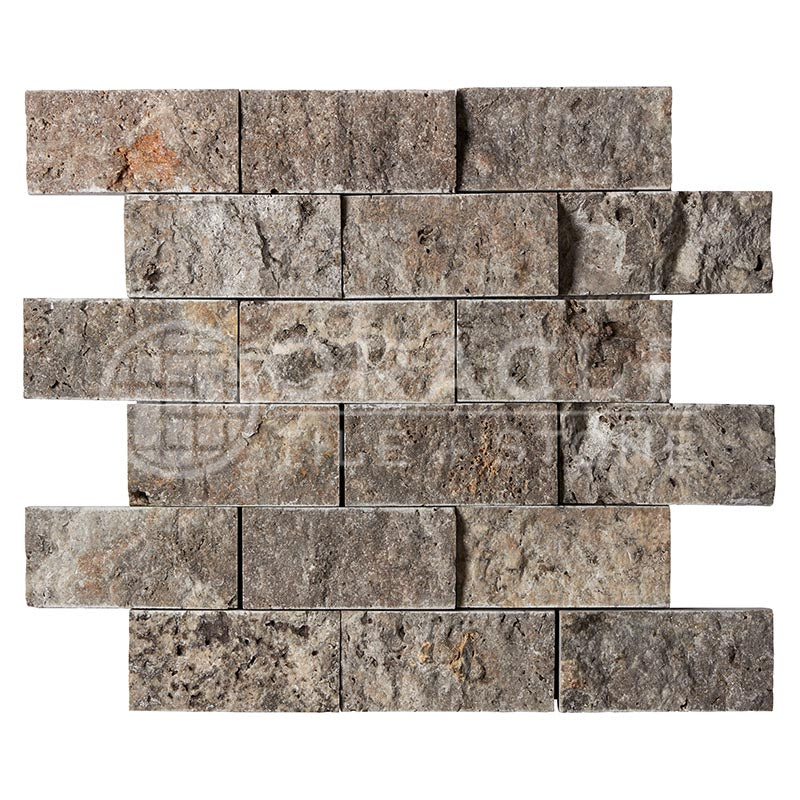 Silver Travertine - 2" X 4" Brick Mosaic Tile