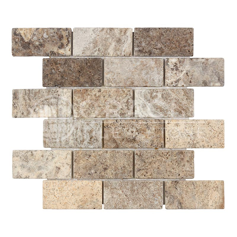 Silver Travertine - 2" X 4" Brick Mosaic Tile