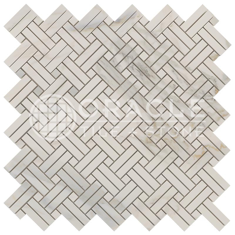 Italian Calacatta Gold Marble - Stanza Mosaic Tile w/ Calacatta Gold Marble Dots