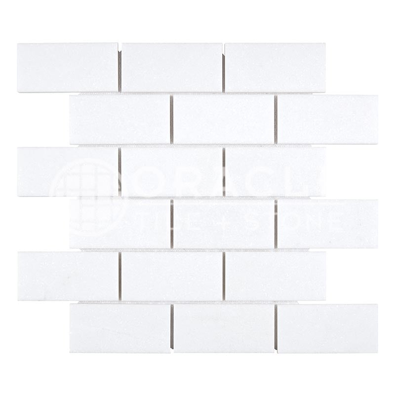 Thassos White Marble - 2" X 4" Brick Mosaic Tile