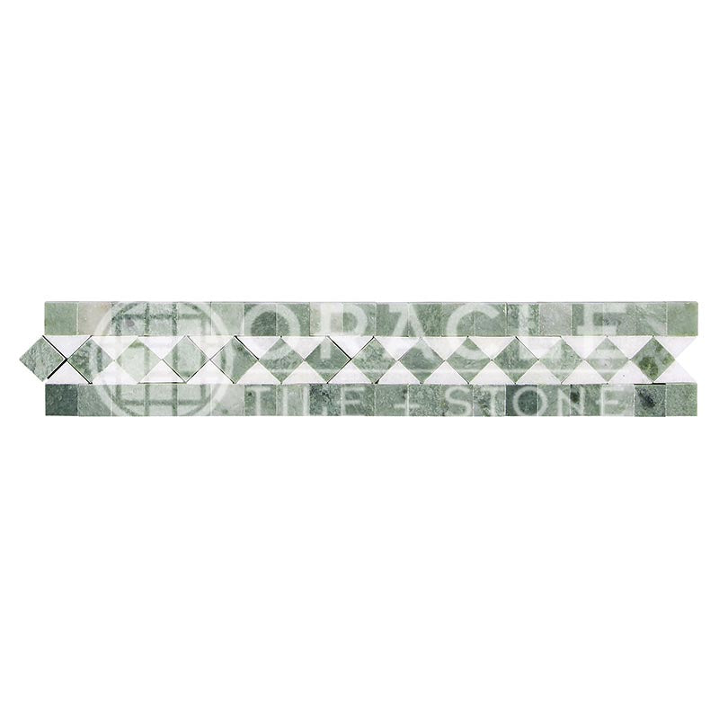 Thassos White Marble - BIAS Border / Listello with Ming Green Marble Dots