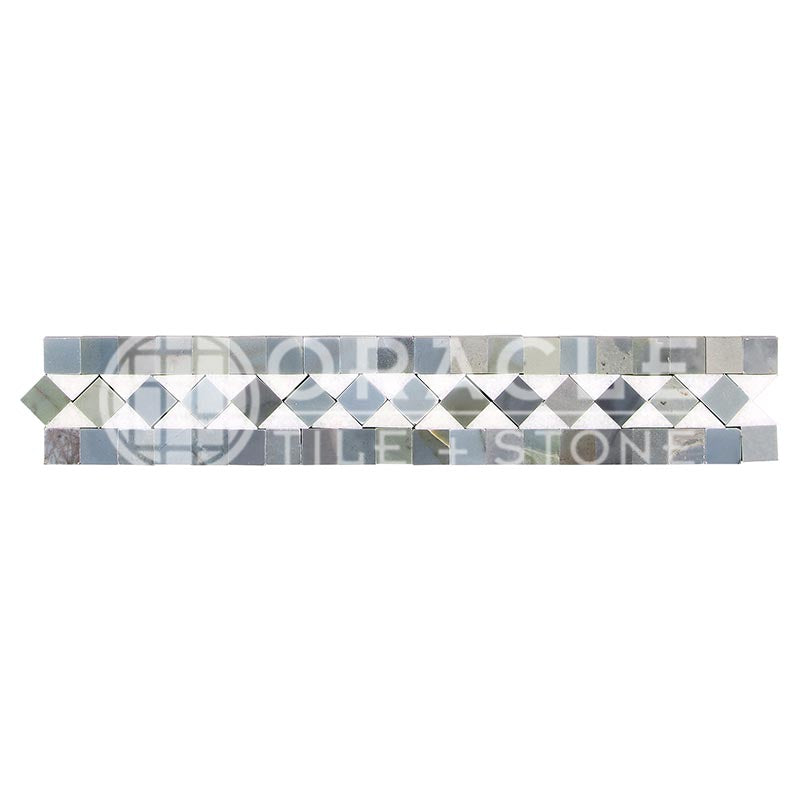 Thassos White Marble - BIAS Border / Listello with Bardiglio Blue-Gray Marble Dots
