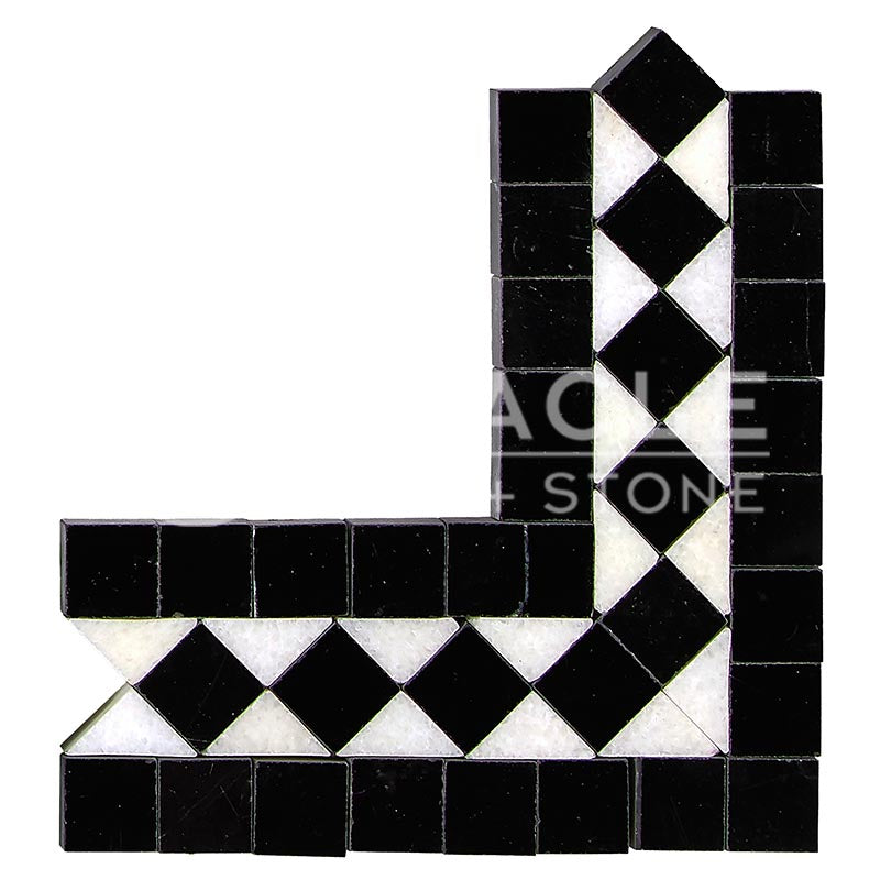 Thassos White Marble - BIAS Border / Listello CORNER with Black Marble Dots