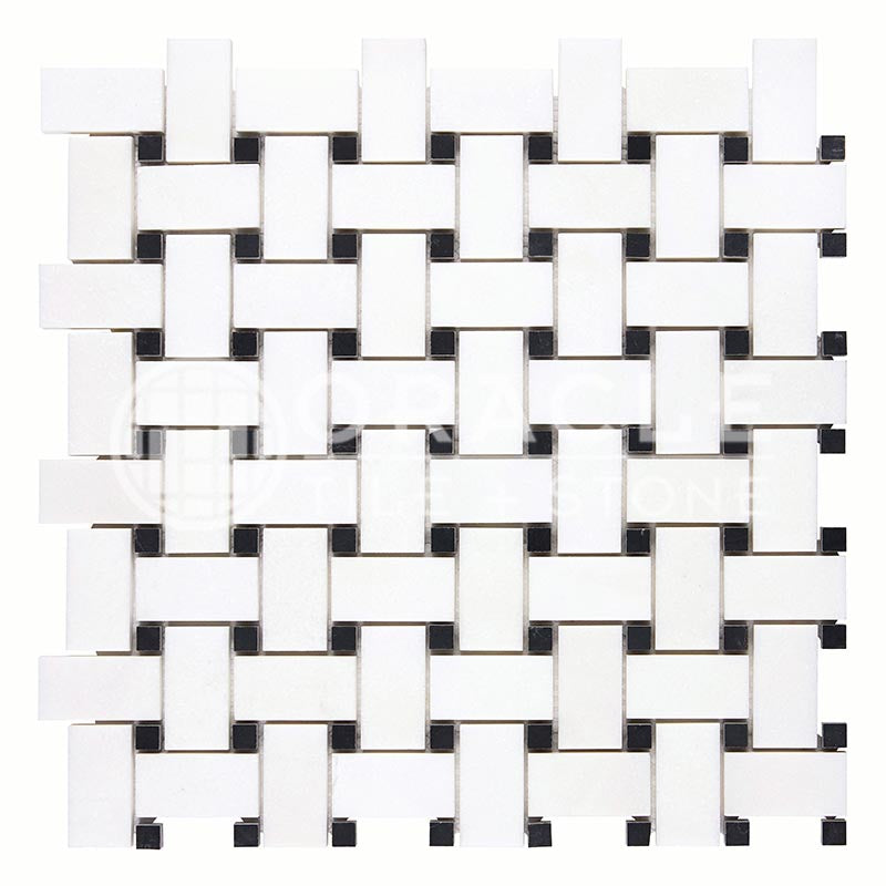 Thassos White (Greek)	Marble	-	Basketweave Mosaic (w/ Black)